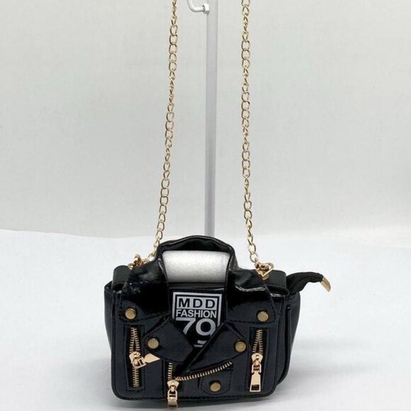 : MDD Fashion 79 Biker Jacket Purse – Black Faux Leather, Gold Hardware - Picture 2 of 7